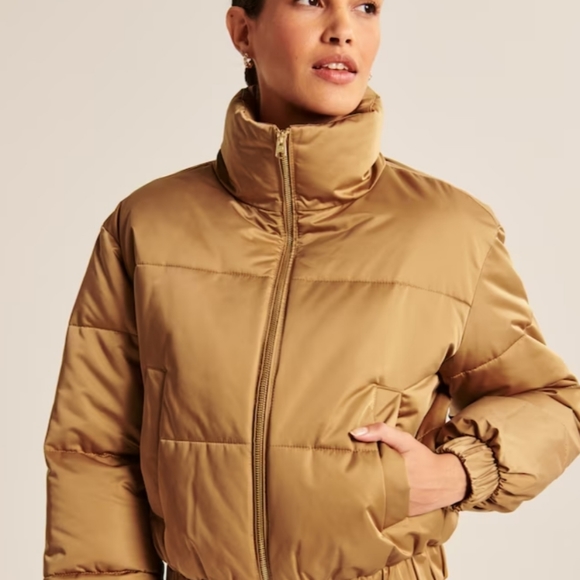 NWT Abercrombie & Fitch ultra mini utility puffer jacket brown - Picture 5 of 8